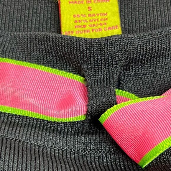 Prima Bella black ribbon tie 3/4 sleeve sweater size S - Picture 9 of 12